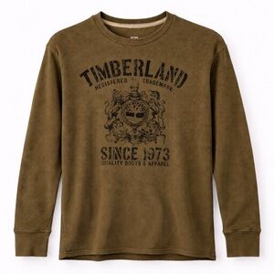 Timberland Olive Waffle Knit Long Sleeve Graphic Shirt